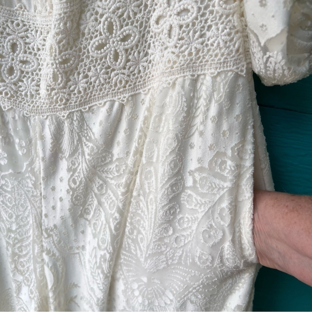 Farm Rio Anthropologie Elliot Ivory Off the Shoulder Elegant Jumpsuit SI… - Picture 7 of 15